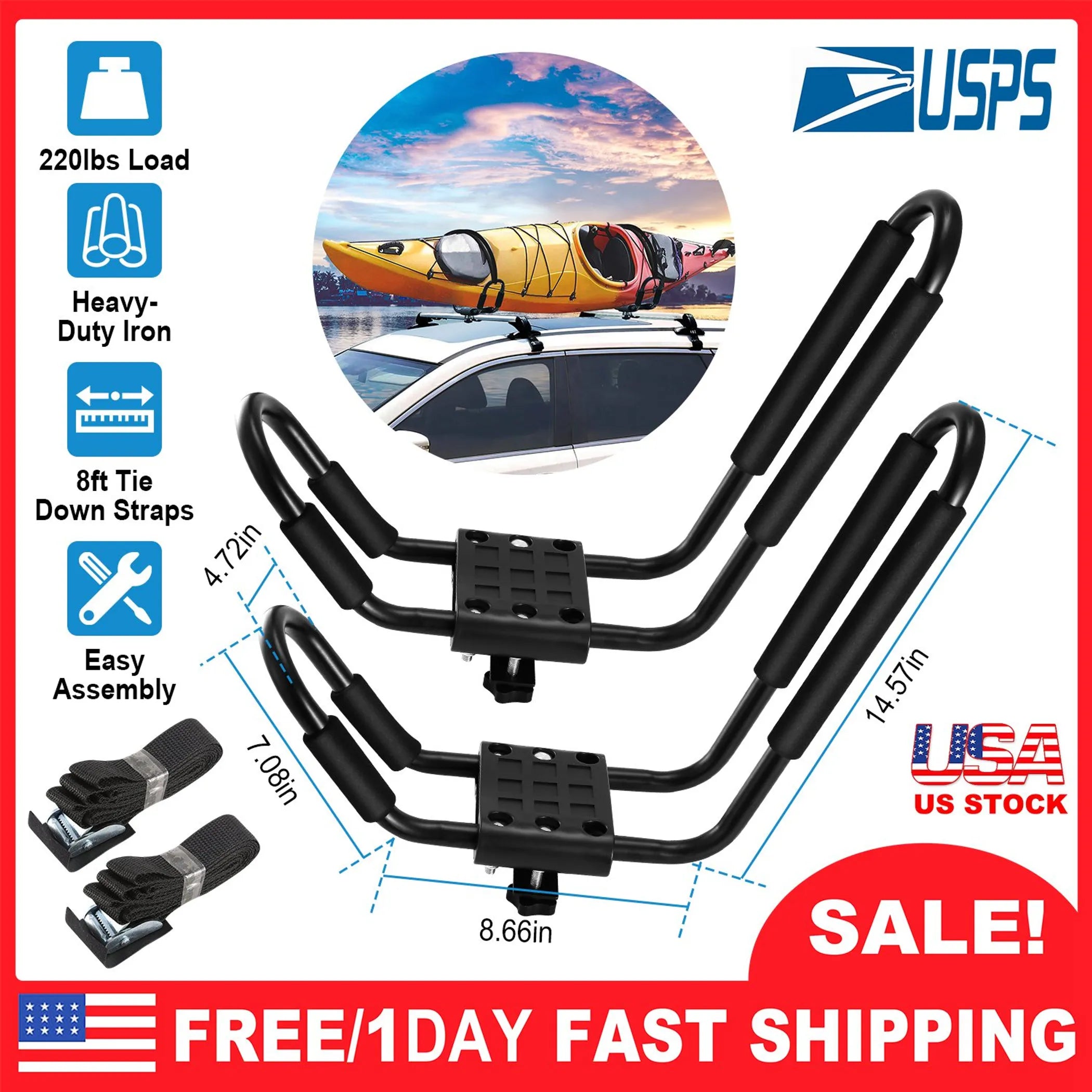 Title: 1 Pair Universal J-Bar Kayak Carrier