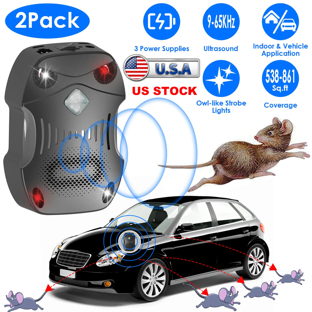 2 Pack Under Hood Ultrasonic Rodent Repeller Rodent