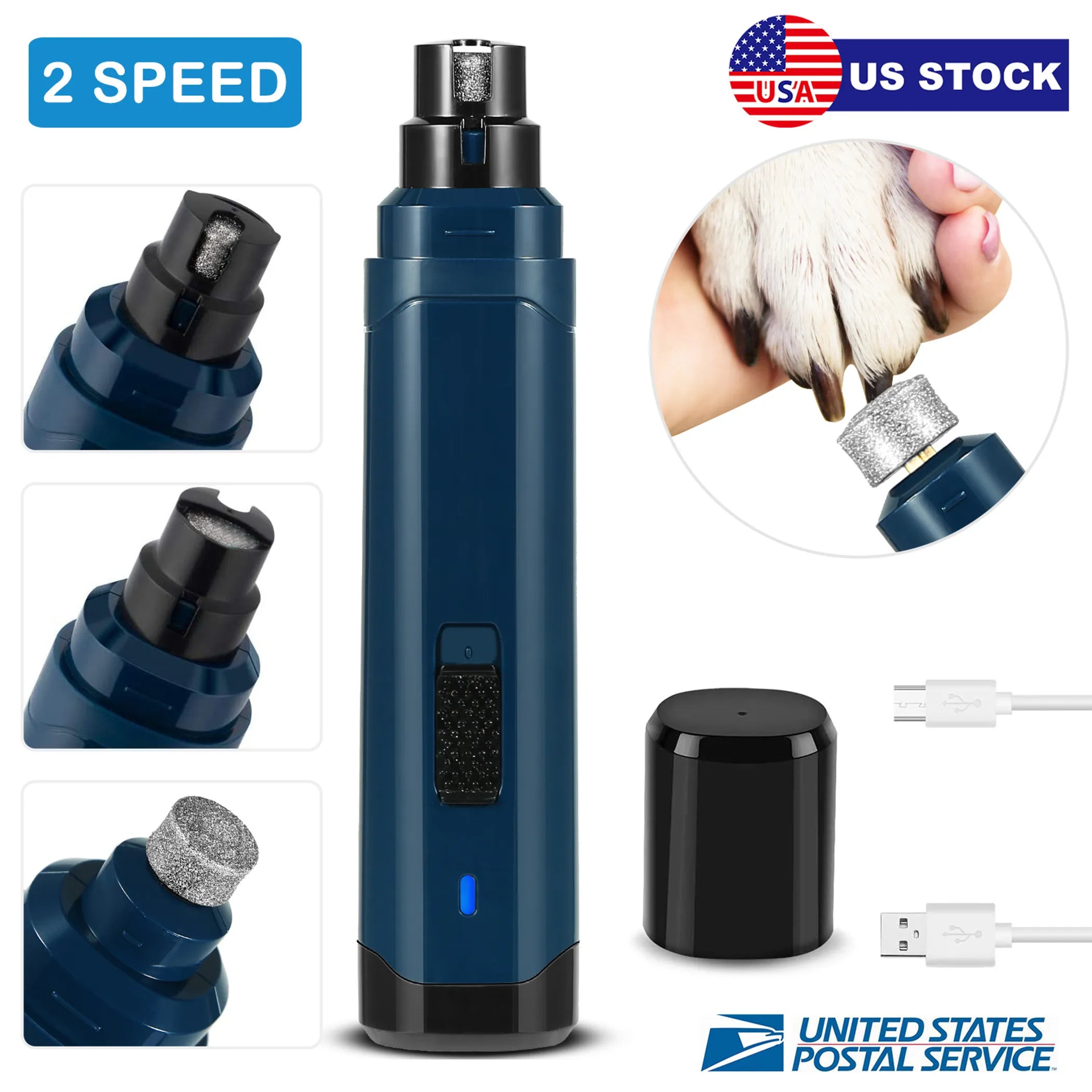 Dog Nail Grinder 2 Speeds Quiet USB Rechargeable Pet