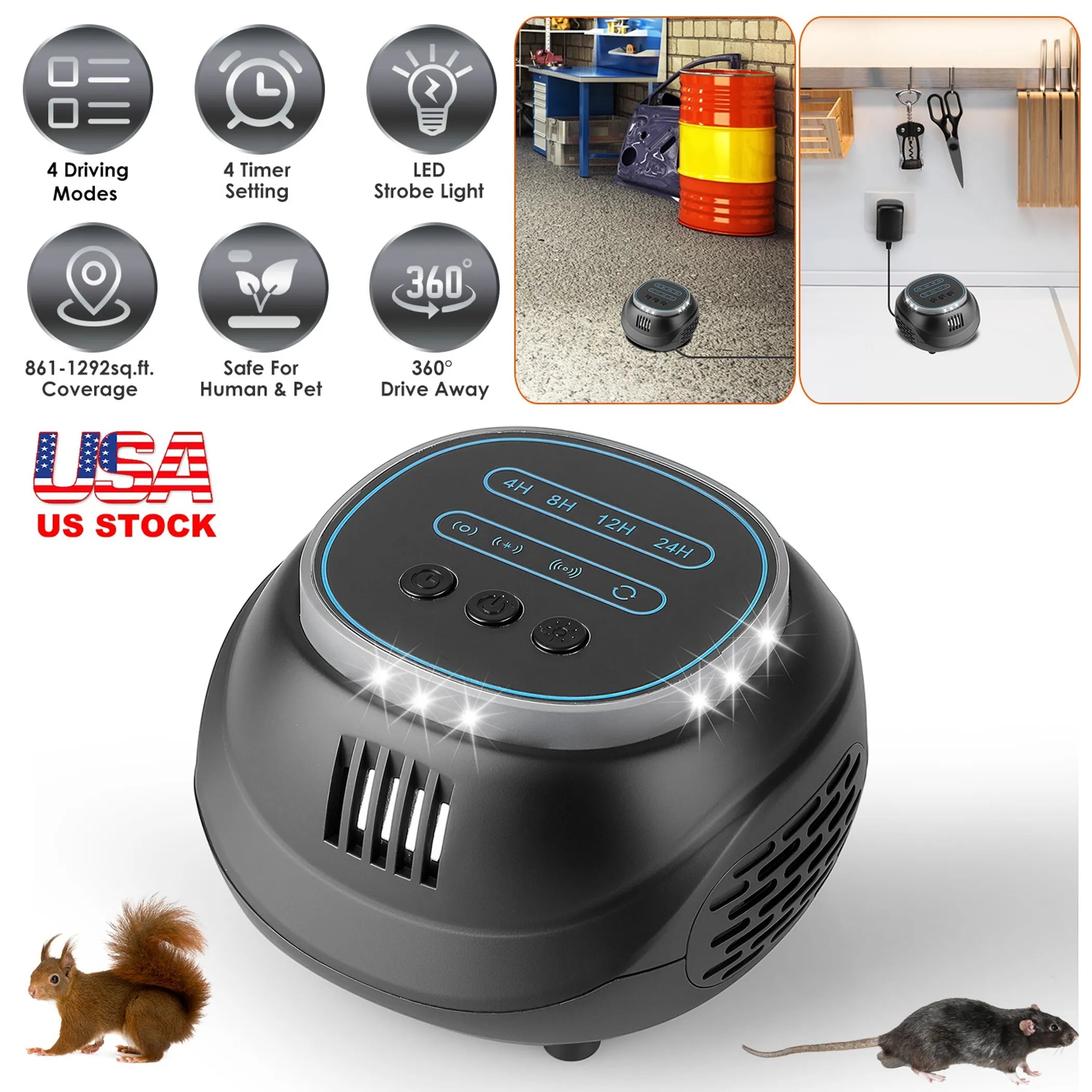 Ultrasonic Rodent Chaser Rat Repellent Pest Driver Mouse Control
