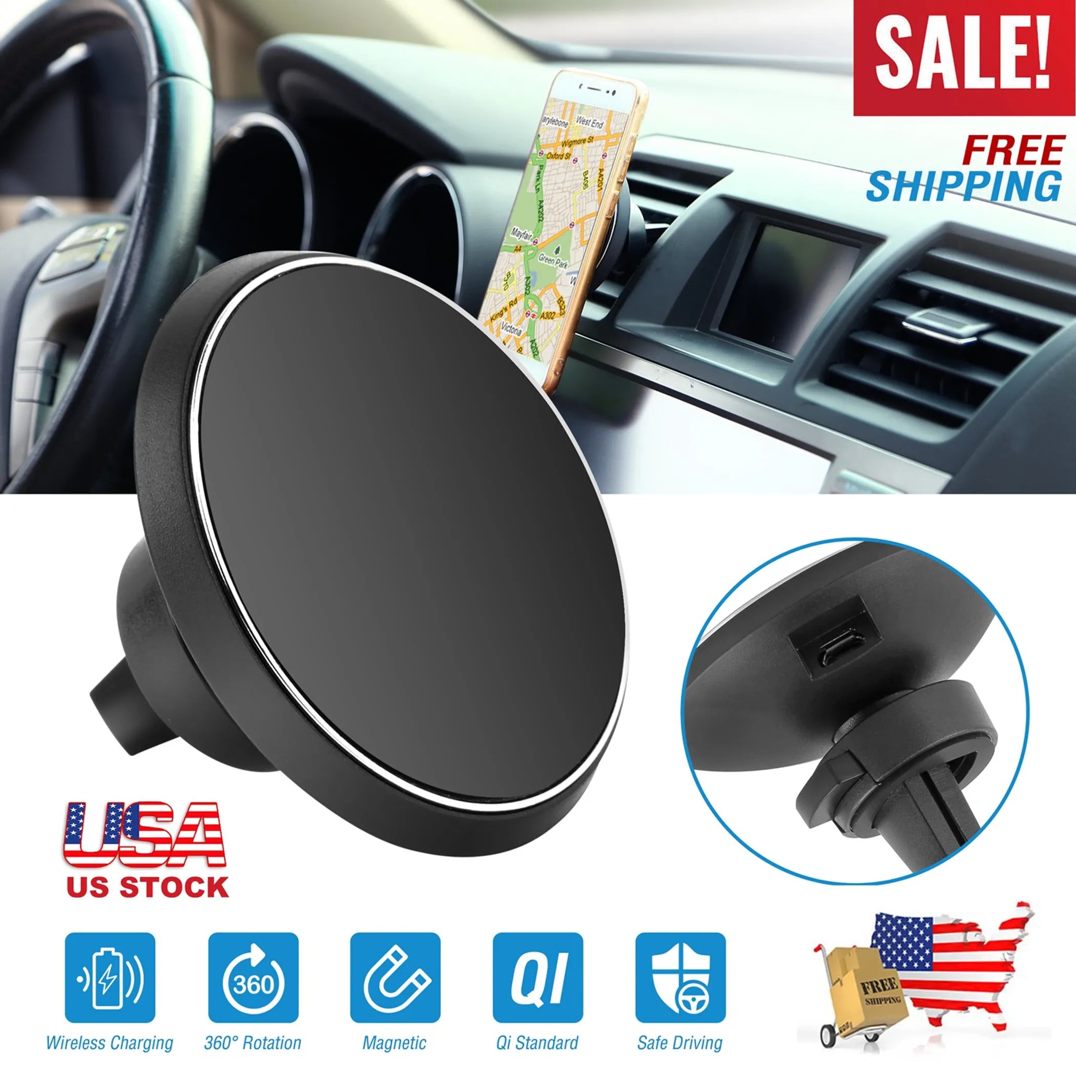 Qi Wireless Car Charger Magnetic Car Phone Charger
