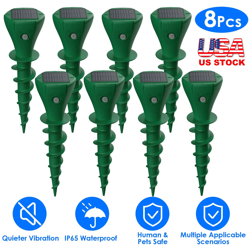 8Pcs Solar Powered Mole Repellent