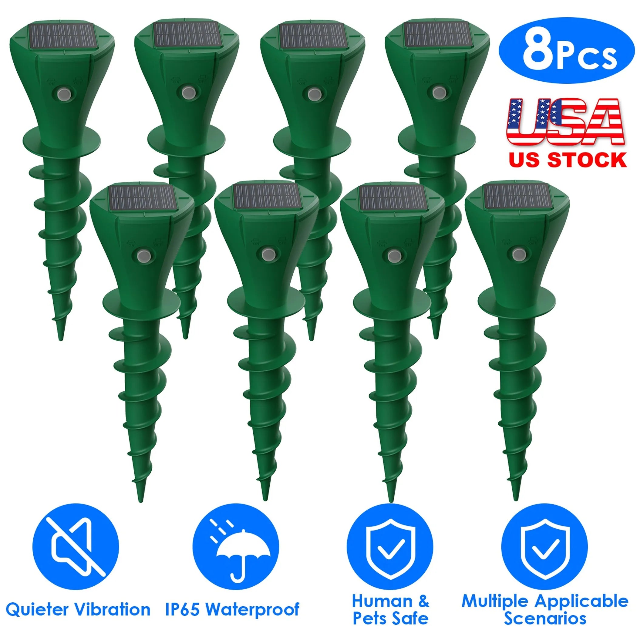 8Pcs Solar Powered Mole Repellent